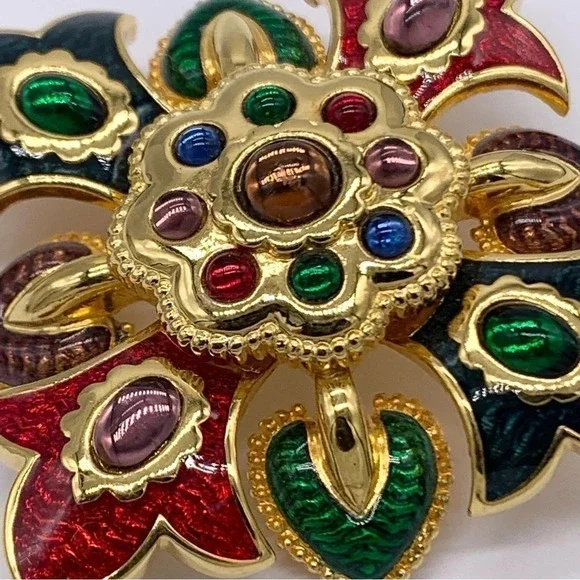 Joan Rivers Cabachon and Enamel Maltese Cross Brooch - Picture 2 of 7